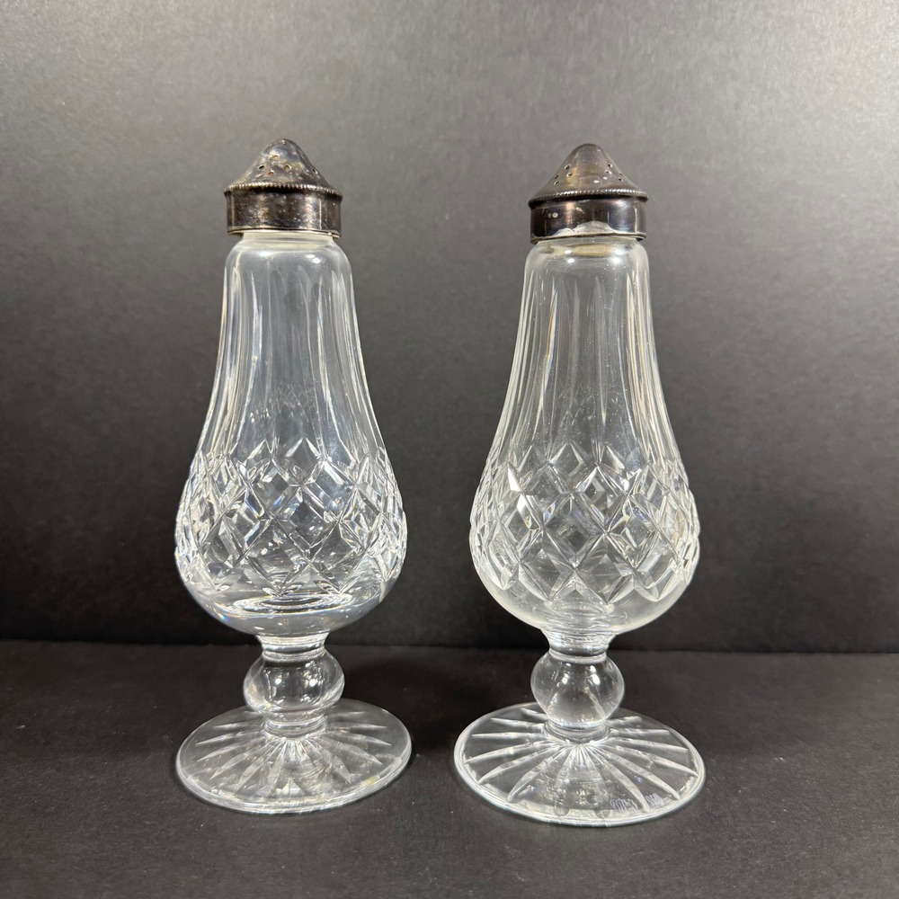 Waterford Salt and Pepper Shakers Clear Lismore Crystal Footed Set